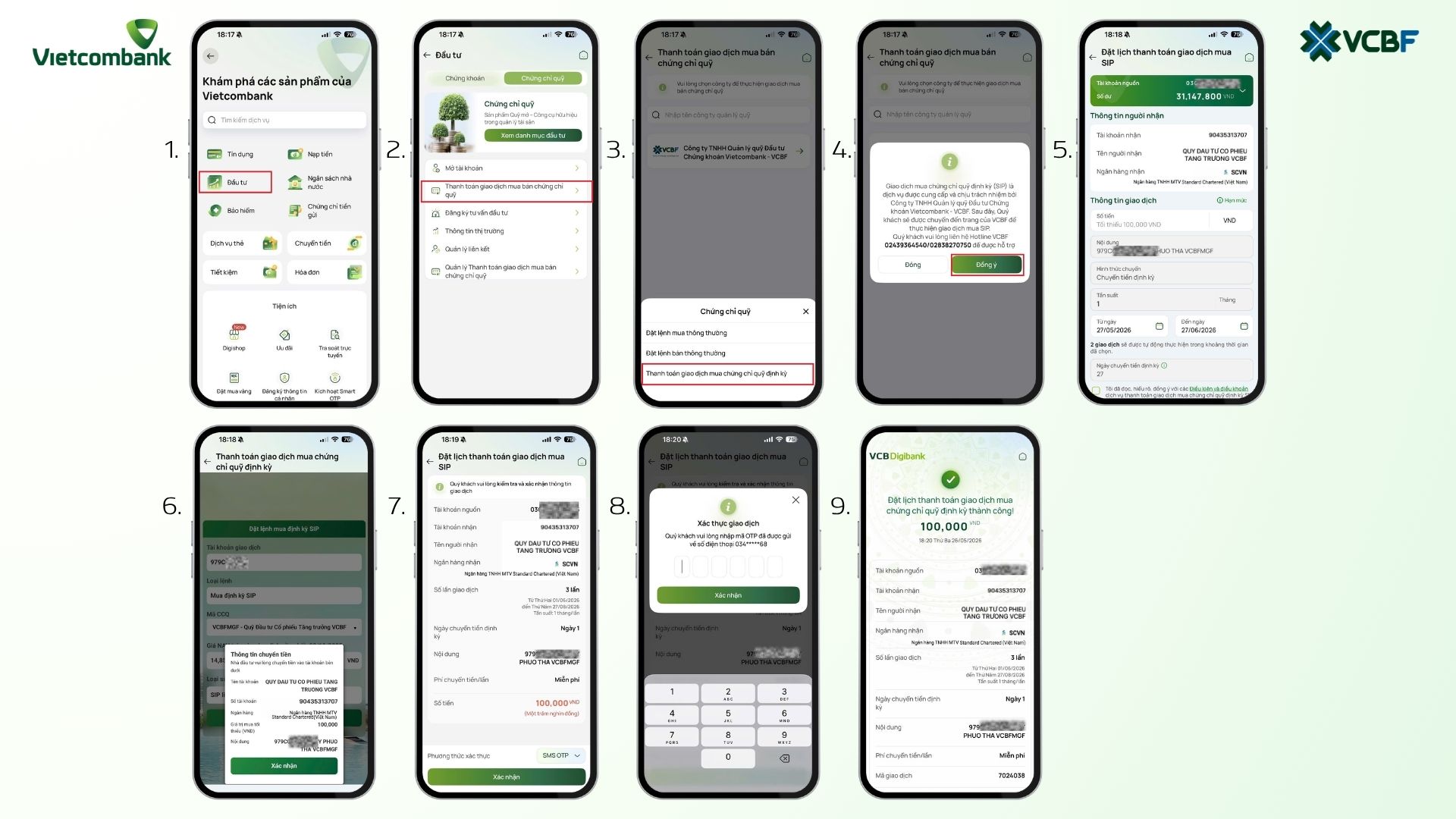 Cách thực hiện thanh toán SIP chứng chỉ quỹ mở VCBF trên VCB Digibank