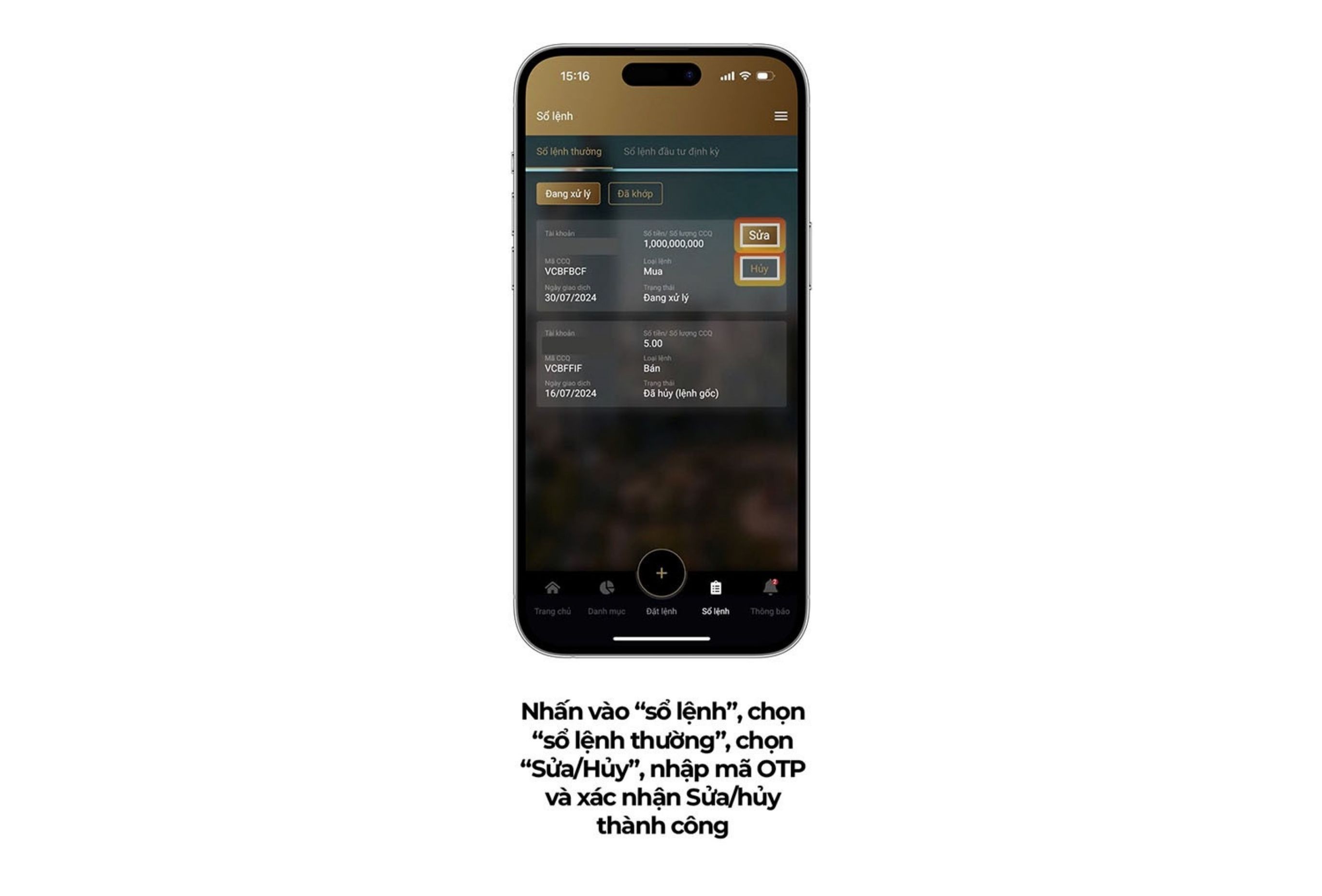 Edit or cancel a regular order on VCBF Mobile