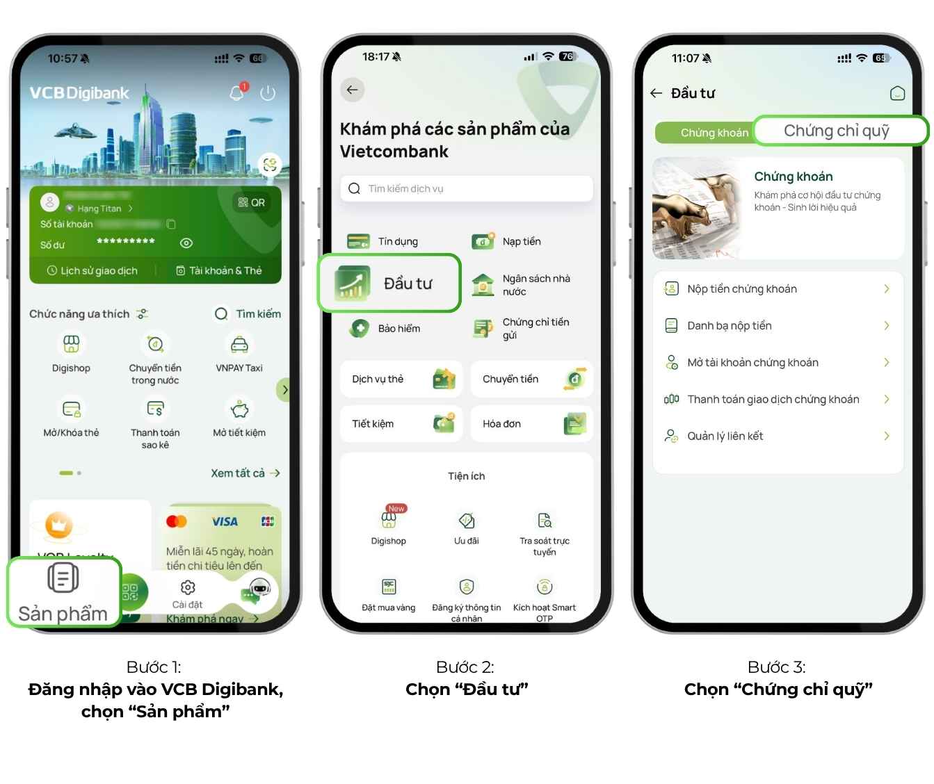 Bước 1 Truy cập tính năng thanh toán SIP trên VCB Digibank