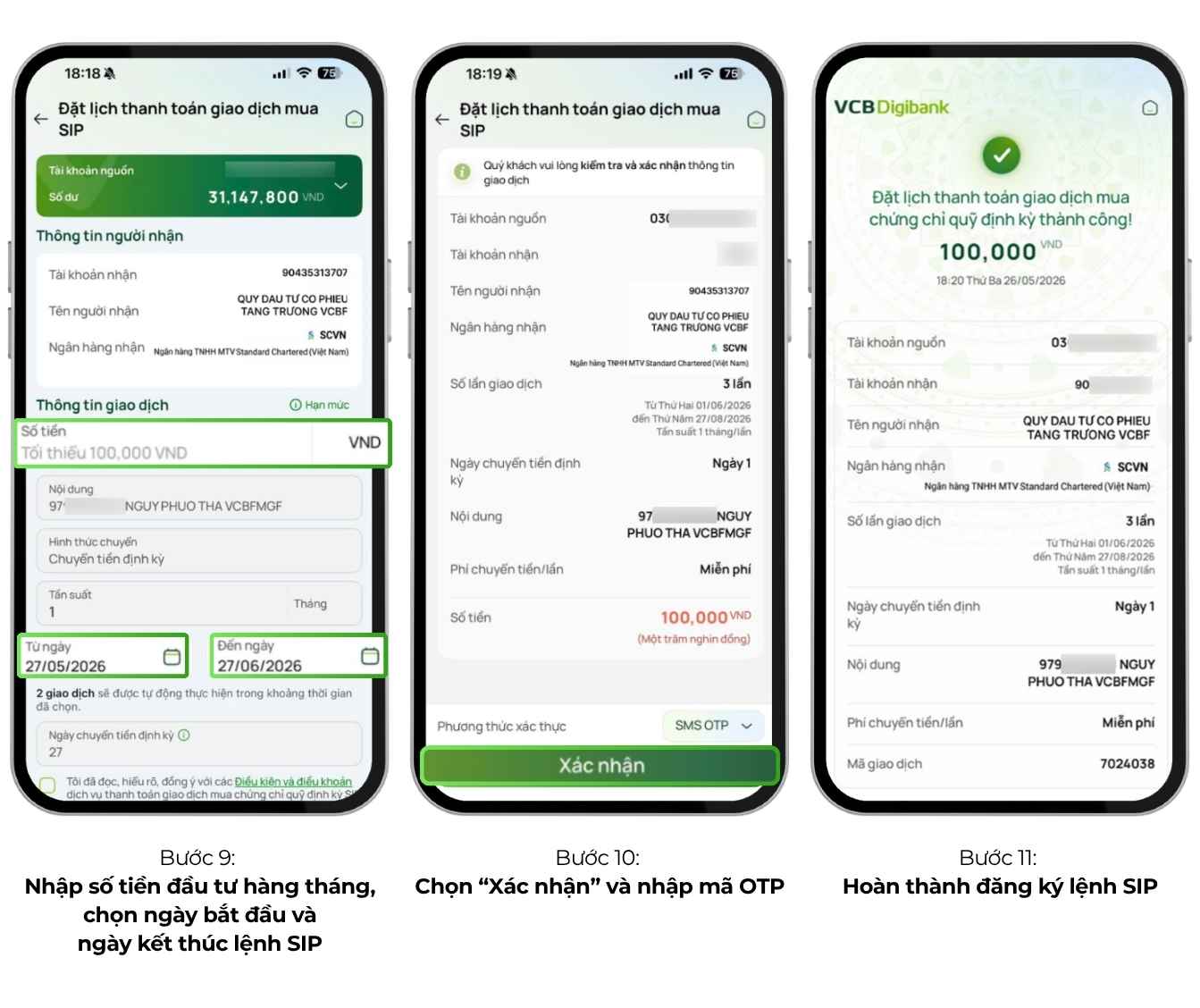 Bước 3 Thiết lập lịch thanh toán định kỳ trên VCB Digibank